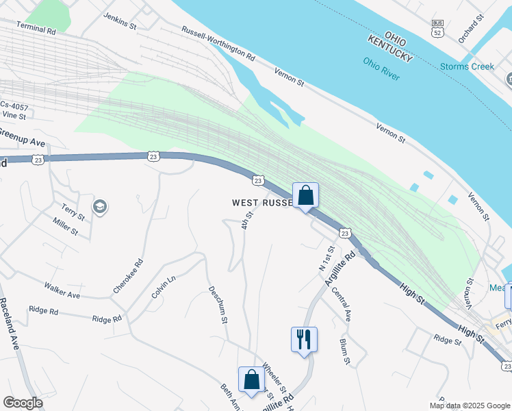 map of restaurants, bars, coffee shops, grocery stores, and more near 521 4th Street in Flatwoods
