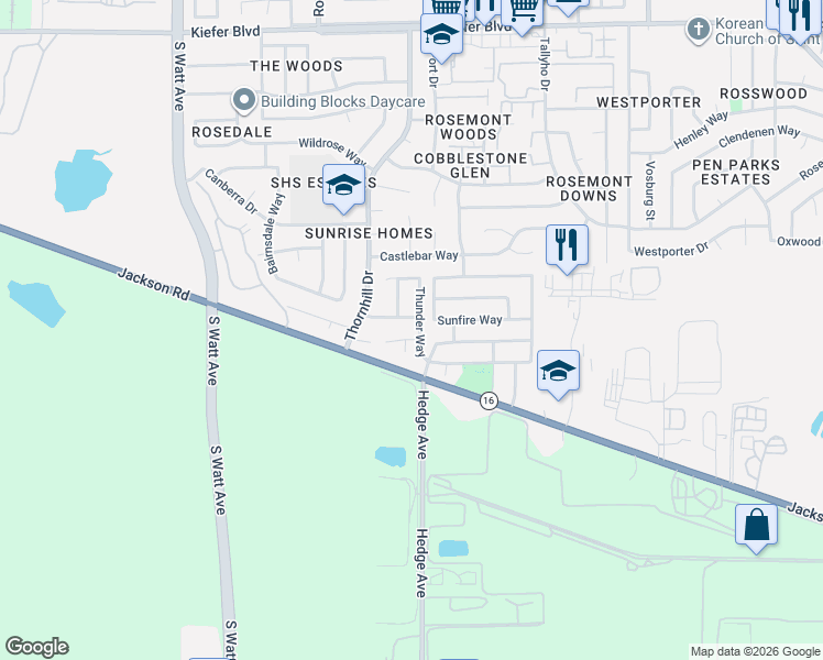 map of restaurants, bars, coffee shops, grocery stores, and more near 9069 Burst Court in Sacramento