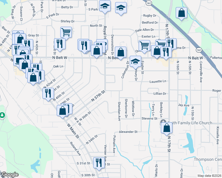map of restaurants, bars, coffee shops, grocery stores, and more near 217 Columbus Drive in Belleville