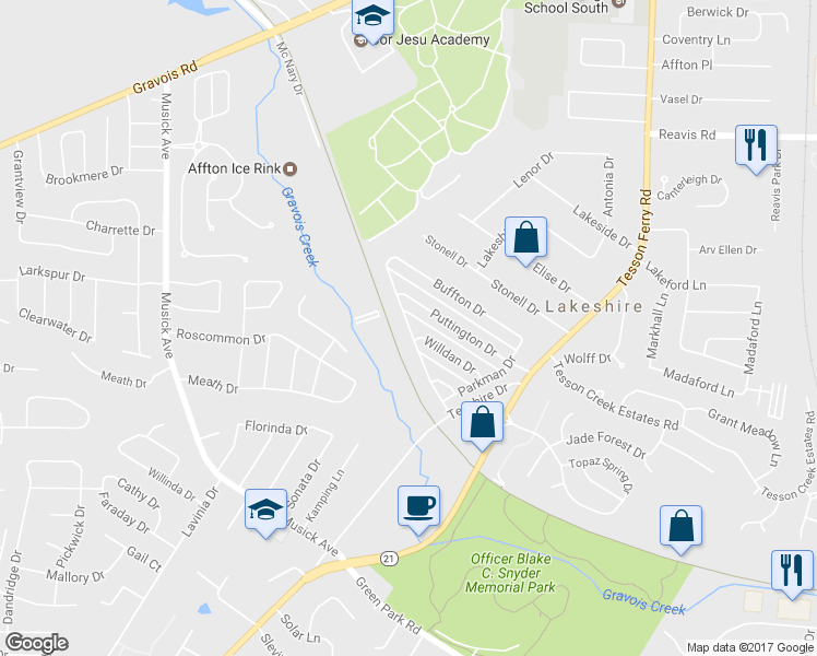map of restaurants, bars, coffee shops, grocery stores, and more near 10160 Squire Meadows Drive in St. Louis