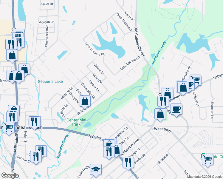 map of restaurants, bars, coffee shops, grocery stores, and more near 6 Brian Drive in Belleville
