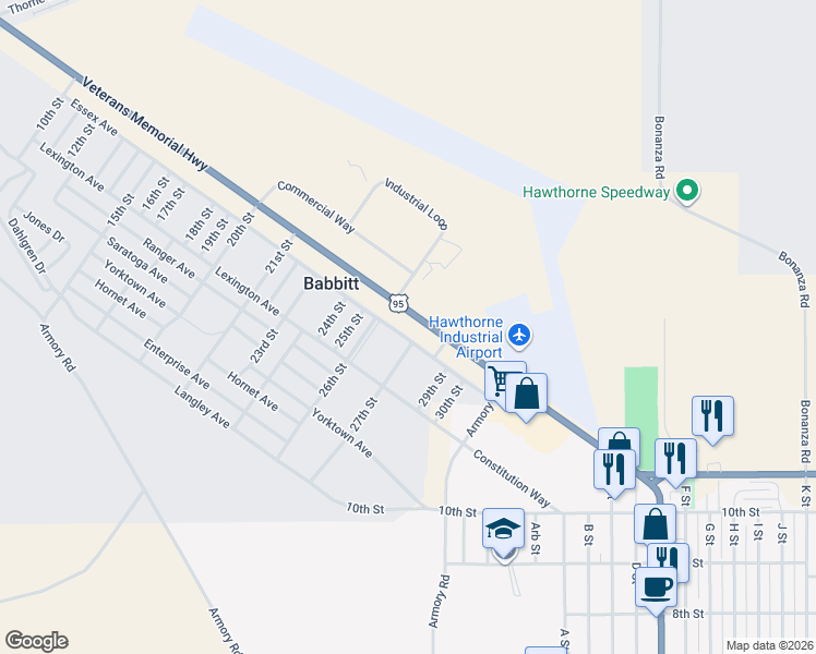 map of restaurants, bars, coffee shops, grocery stores, and more near in Hawthorne