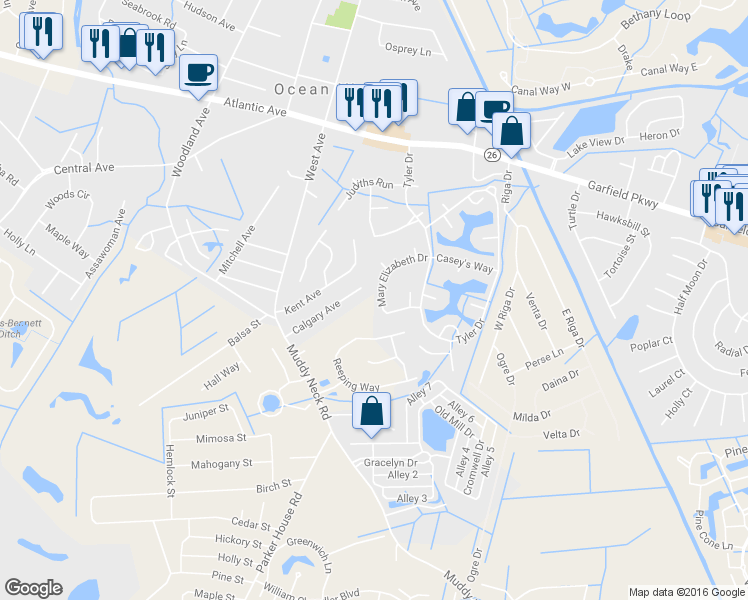 map of restaurants, bars, coffee shops, grocery stores, and more near 19 Mary Elizabeth Drive in Ocean View