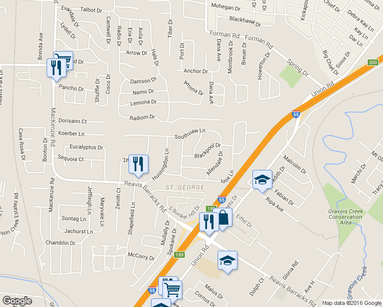 map of restaurants, bars, coffee shops, grocery stores, and more near 9001 Blackpool Drive in Saint Louis