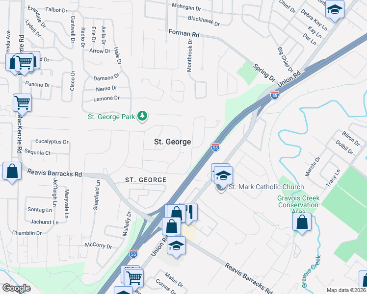 map of restaurants, bars, coffee shops, grocery stores, and more near 9828 Allendale Drive in St. Louis
