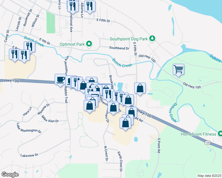 map of restaurants, bars, coffee shops, grocery stores, and more near 4141 Brookview Drive in Washington