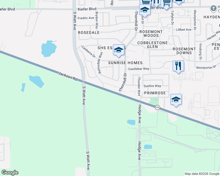 map of restaurants, bars, coffee shops, grocery stores, and more near 9011 Jackson Road in Sacramento