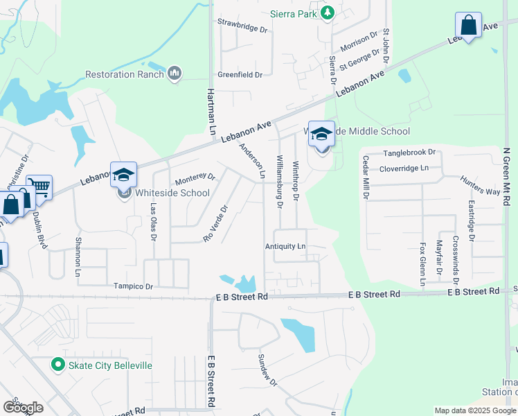 map of restaurants, bars, coffee shops, grocery stores, and more near 223 Anderson Lane in Belleville