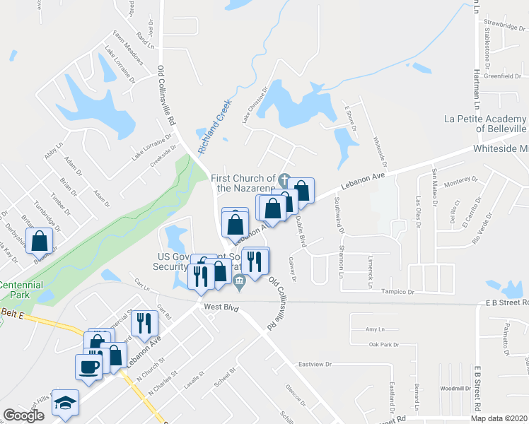 map of restaurants, bars, coffee shops, grocery stores, and more near in St. Clair County