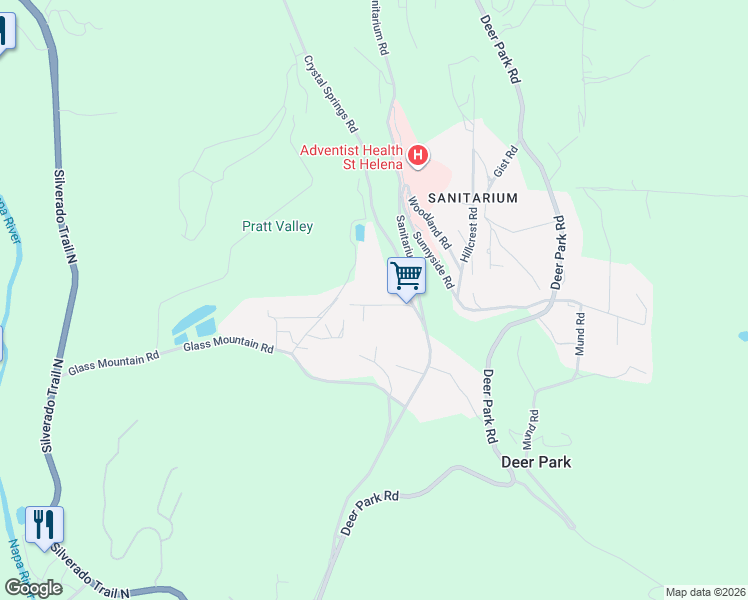 map of restaurants, bars, coffee shops, grocery stores, and more near 122 Rose Lane in St. Helena