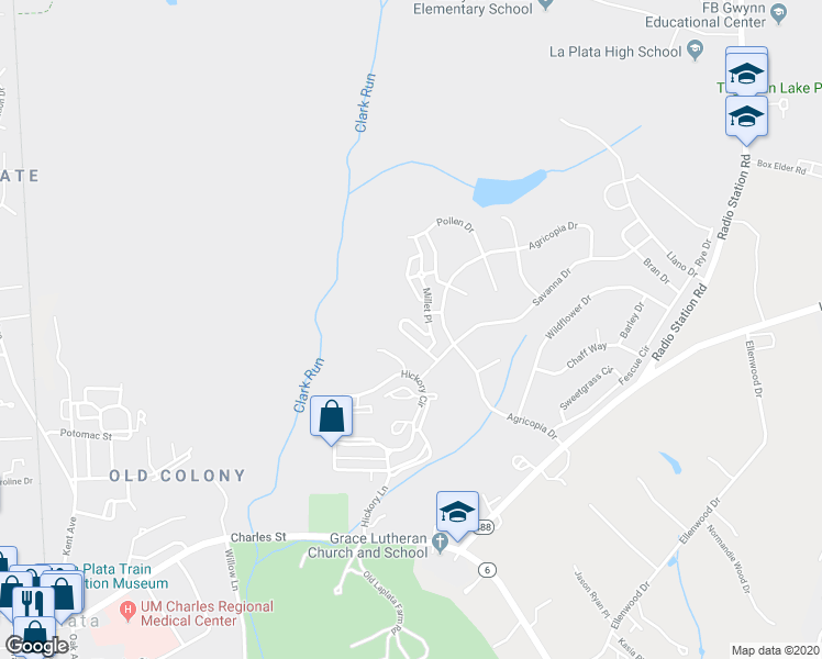 map of restaurants, bars, coffee shops, grocery stores, and more near 136 Tall Grass Lane in La Plata