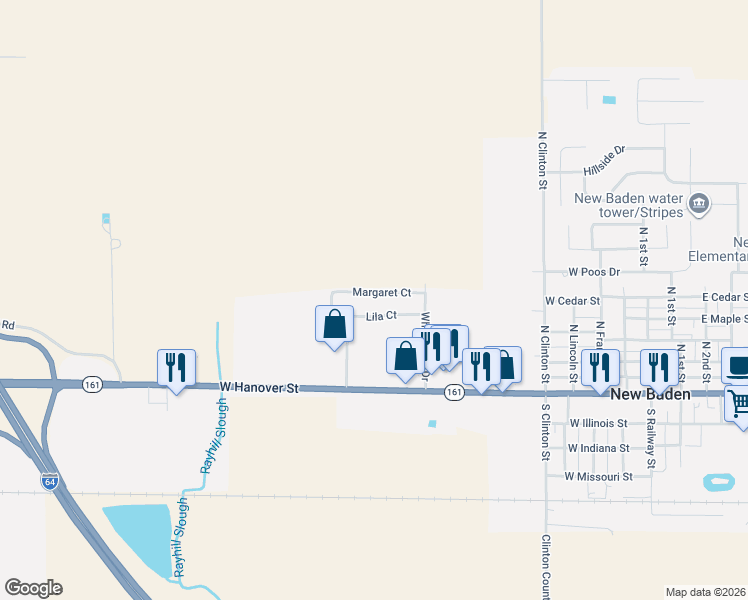 map of restaurants, bars, coffee shops, grocery stores, and more near 704 Lila Court in New Baden