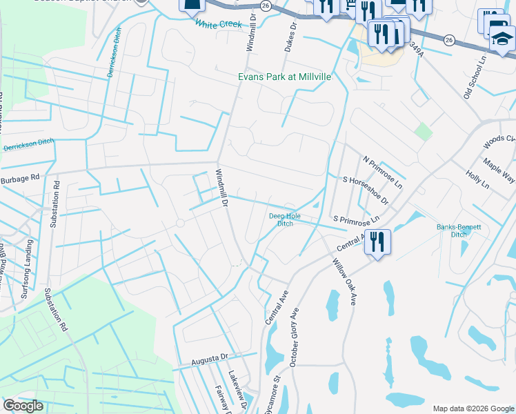 map of restaurants, bars, coffee shops, grocery stores, and more near 36 Brighton Street in Ocean View