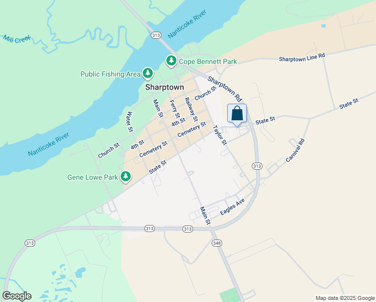 map of restaurants, bars, coffee shops, grocery stores, and more near 403 State Street in Sharptown