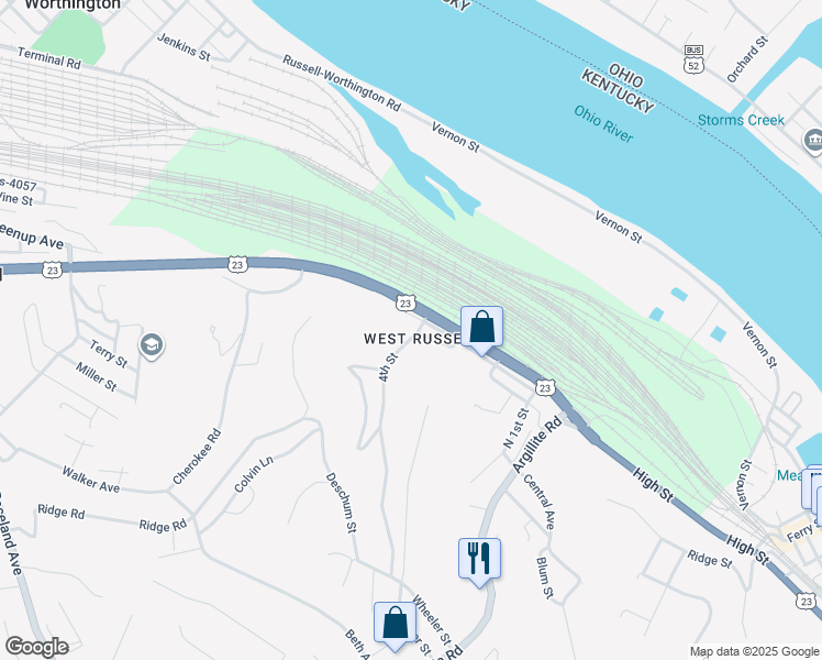 map of restaurants, bars, coffee shops, grocery stores, and more near 521 4th Street in Flatwoods