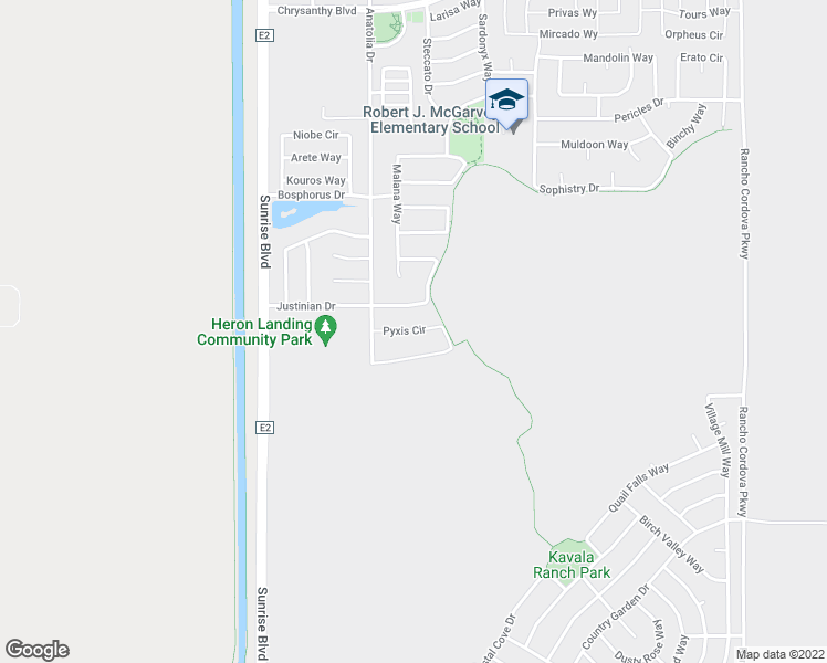 map of restaurants, bars, coffee shops, grocery stores, and more near 11827 Pyxis Circle in Rancho Cordova