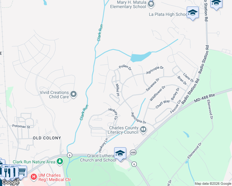 map of restaurants, bars, coffee shops, grocery stores, and more near 101 Millet Place in La Plata