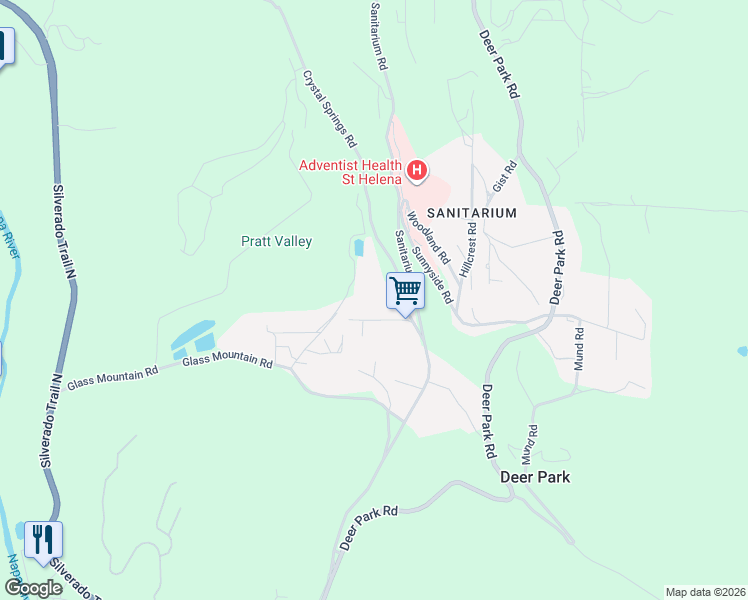 map of restaurants, bars, coffee shops, grocery stores, and more near 122 Rose Lane in St. Helena