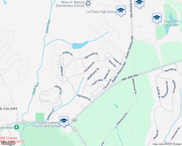 map of restaurants, bars, coffee shops, grocery stores, and more near 3023 Wildflower Drive in La Plata