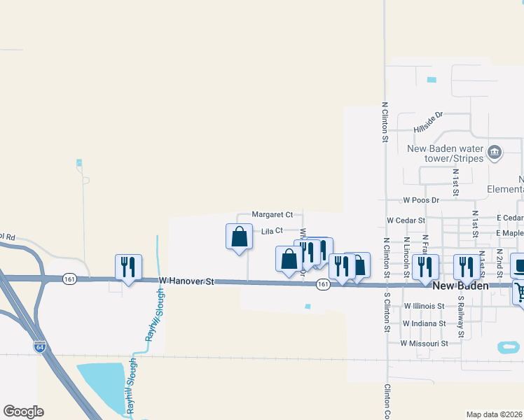 map of restaurants, bars, coffee shops, grocery stores, and more near 820 Lila Court in New Baden