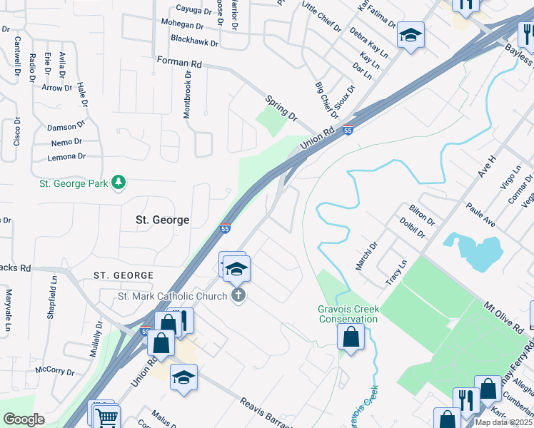 map of restaurants, bars, coffee shops, grocery stores, and more near 1610 Union Road in St. Louis