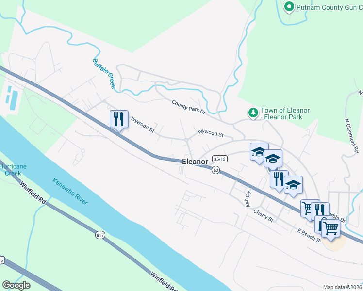 map of restaurants, bars, coffee shops, grocery stores, and more near in Eleanor