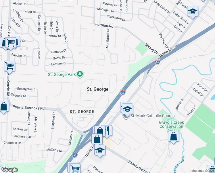 map of restaurants, bars, coffee shops, grocery stores, and more near 9828 Allendale Drive in St. Louis