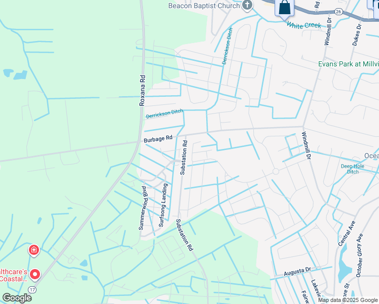 map of restaurants, bars, coffee shops, grocery stores, and more near 19023 Holts Lane in Millville