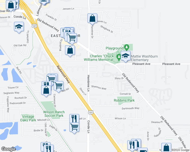 map of restaurants, bars, coffee shops, grocery stores, and more near 7977 Creekside Drive in Windsor