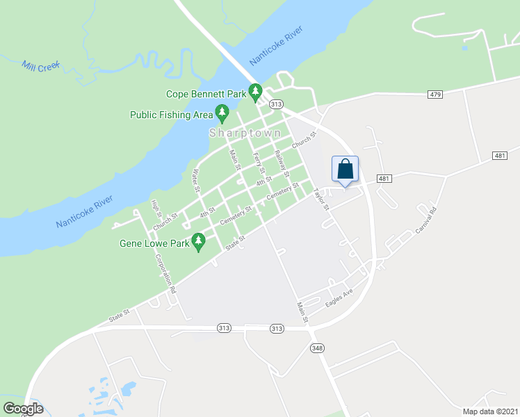 map of restaurants, bars, coffee shops, grocery stores, and more near 607 Main Street in Sharptown