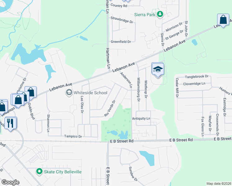 map of restaurants, bars, coffee shops, grocery stores, and more near 5 Rio Verde Drive in Belleville