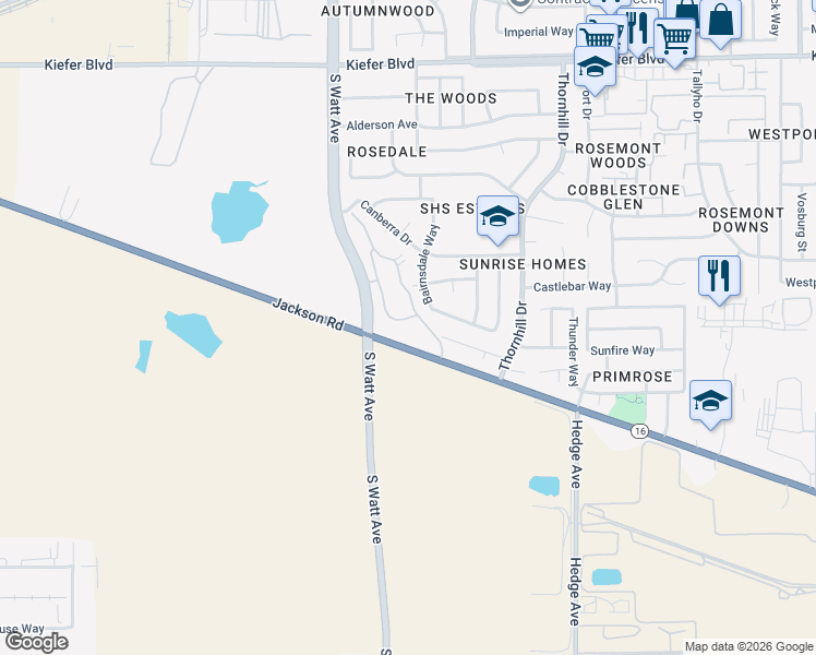map of restaurants, bars, coffee shops, grocery stores, and more near 4001 South Watt Avenue in Sacramento