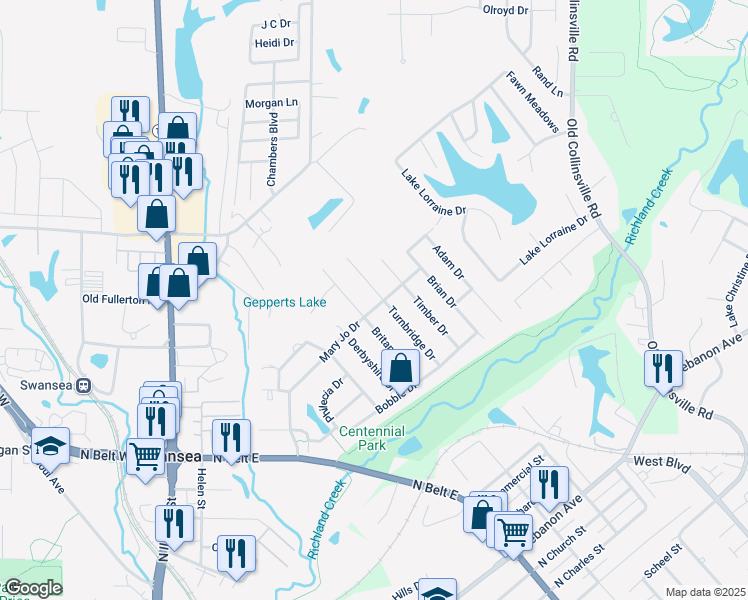 map of restaurants, bars, coffee shops, grocery stores, and more near 304 Turnbridge Drive in Swansea