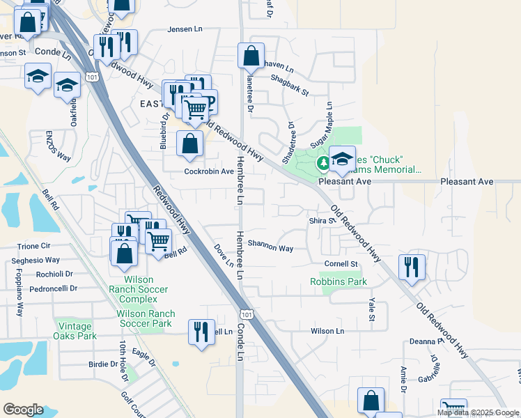 map of restaurants, bars, coffee shops, grocery stores, and more near 300 Broad Oak Way in Windsor