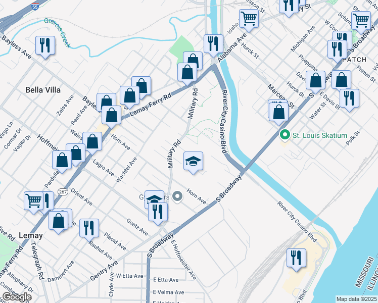 map of restaurants, bars, coffee shops, grocery stores, and more near 207 Waller Avenue in St. Louis