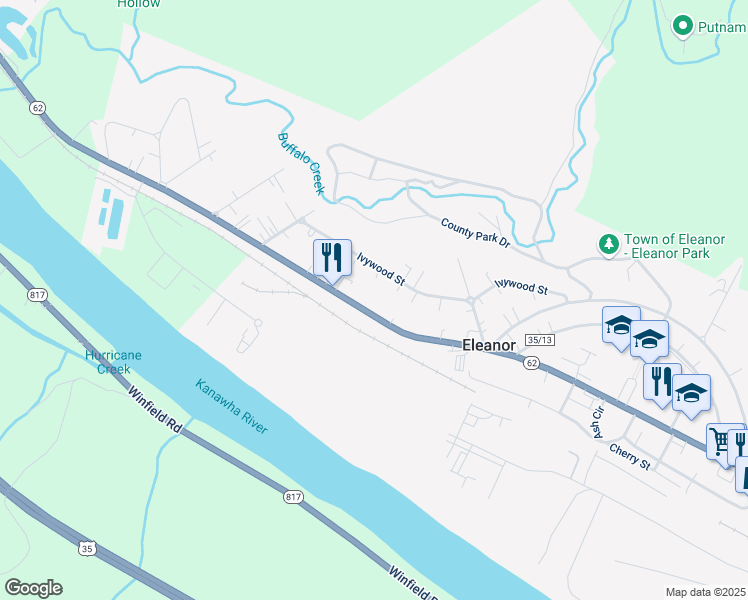 map of restaurants, bars, coffee shops, grocery stores, and more near 12804 Charleston Road in Eleanor