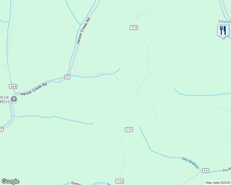 map of restaurants, bars, coffee shops, grocery stores, and more near 202A Harmons Creek Road in Poca