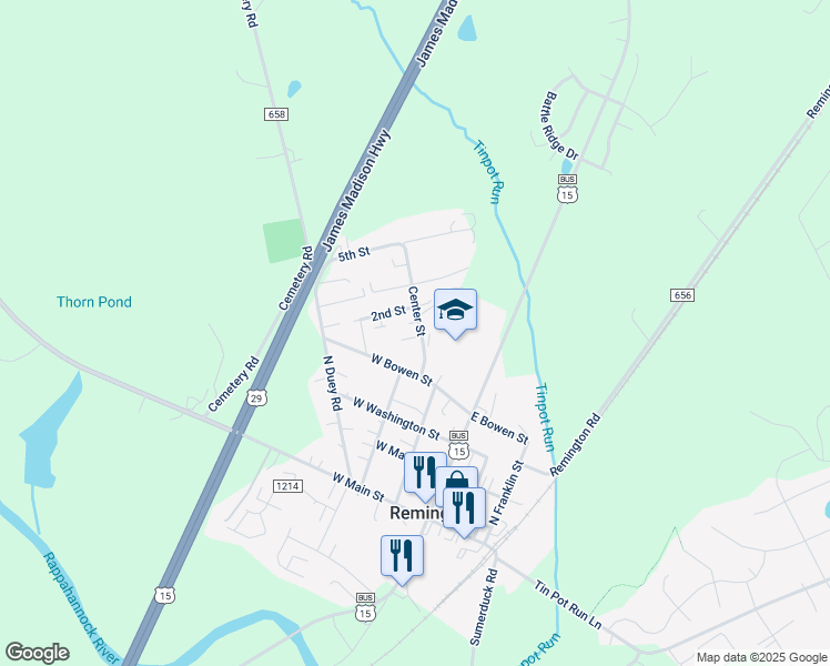 map of restaurants, bars, coffee shops, grocery stores, and more near 12050 Center Street in Remington