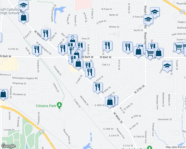 map of restaurants, bars, coffee shops, grocery stores, and more near 4221 Erna Street in Belleville
