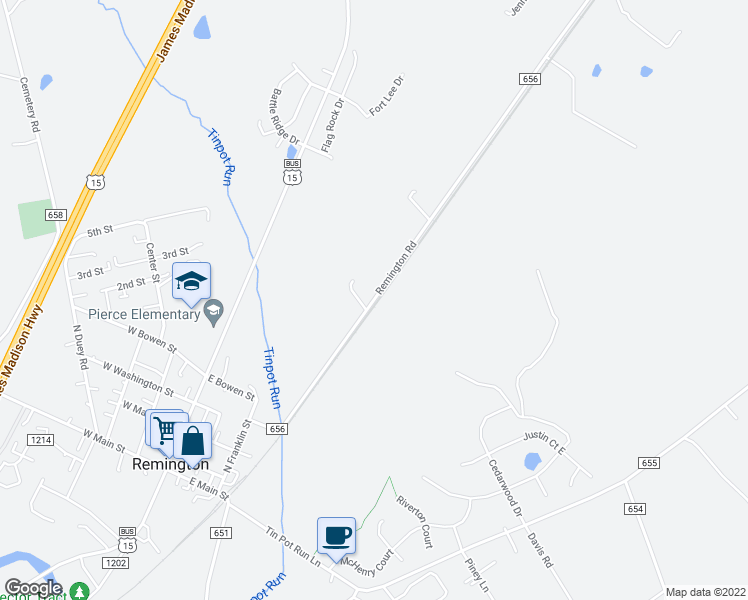 map of restaurants, bars, coffee shops, grocery stores, and more near 12049 Remington Rd in Remington