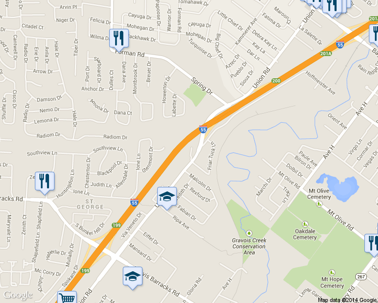 map of restaurants, bars, coffee shops, grocery stores, and more near 1511 Leeshores Lane in St. Louis