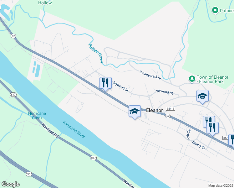 map of restaurants, bars, coffee shops, grocery stores, and more near 12804 Charleston Road in Eleanor