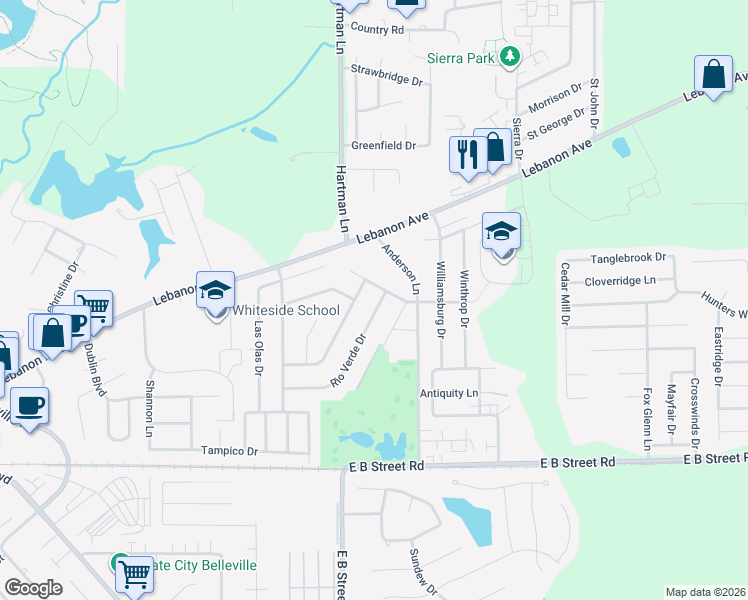 map of restaurants, bars, coffee shops, grocery stores, and more near 5 Rio Verde Drive in Belleville