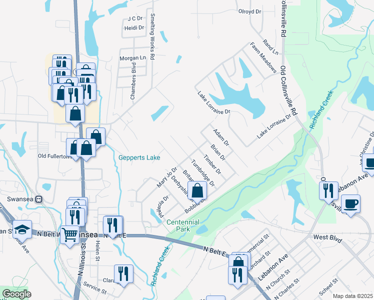map of restaurants, bars, coffee shops, grocery stores, and more near 304 Turnbridge Drive in Swansea