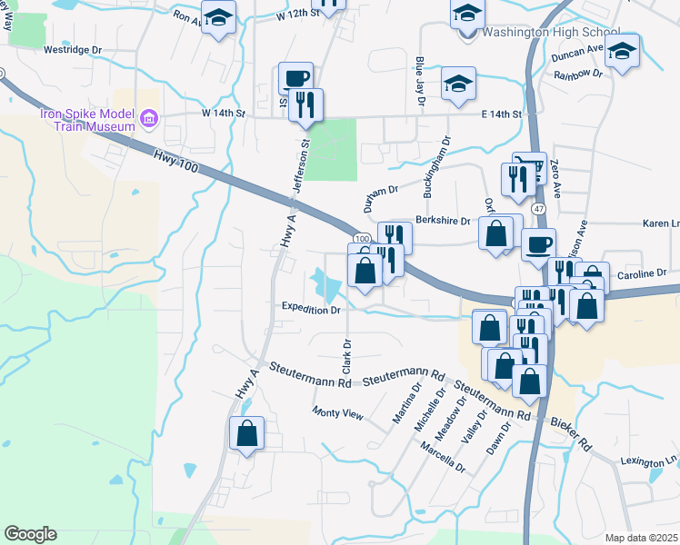 map of restaurants, bars, coffee shops, grocery stores, and more near 1913 Clark Drive in Washington