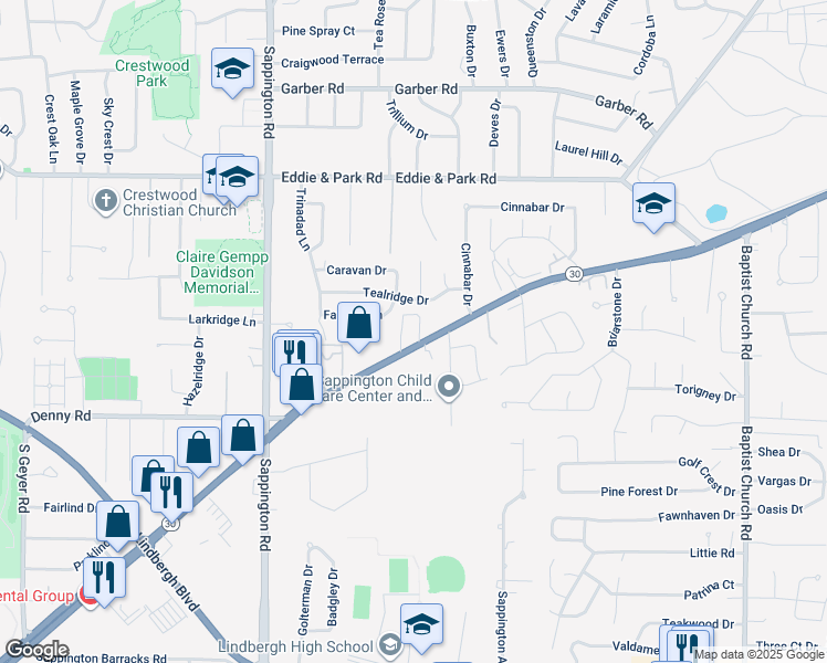 map of restaurants, bars, coffee shops, grocery stores, and more near 11337 Lemonaco Court in Sappington
