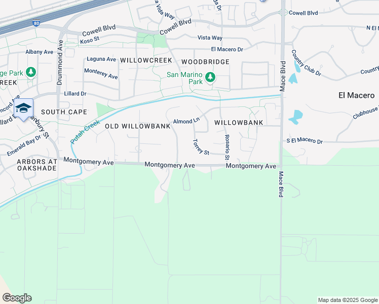 map of restaurants, bars, coffee shops, grocery stores, and more near 4000 Nandina Place in Davis