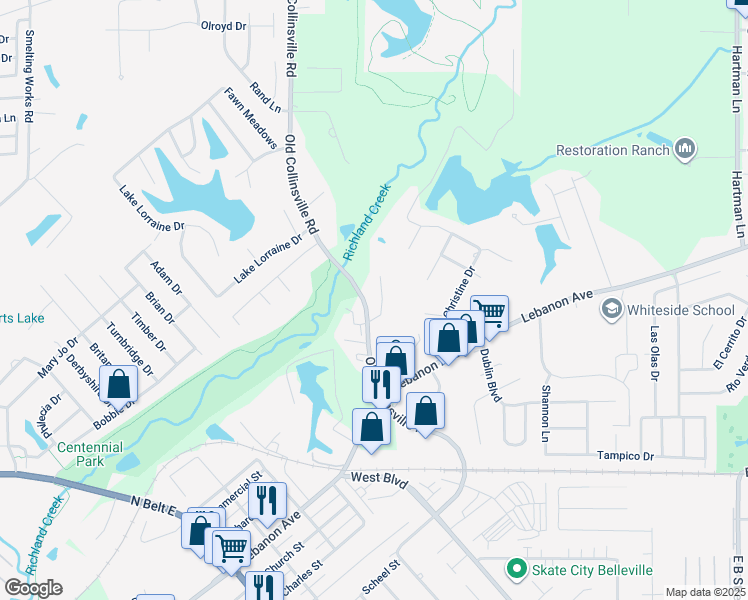 map of restaurants, bars, coffee shops, grocery stores, and more near 9 Willowbrook Drive in Belleville