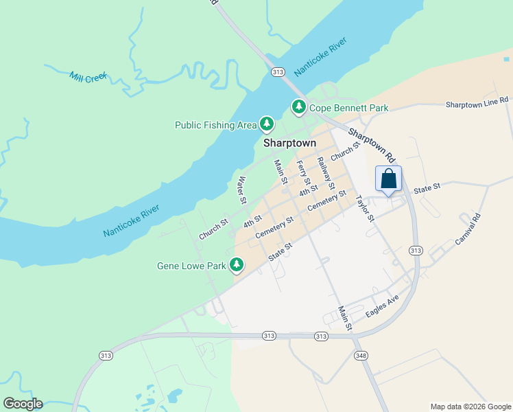 map of restaurants, bars, coffee shops, grocery stores, and more near 602 4th St in Sharptown
