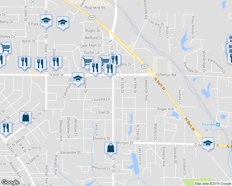 map of restaurants, bars, coffee shops, grocery stores, and more near 1910 North 17th Street in Belleville